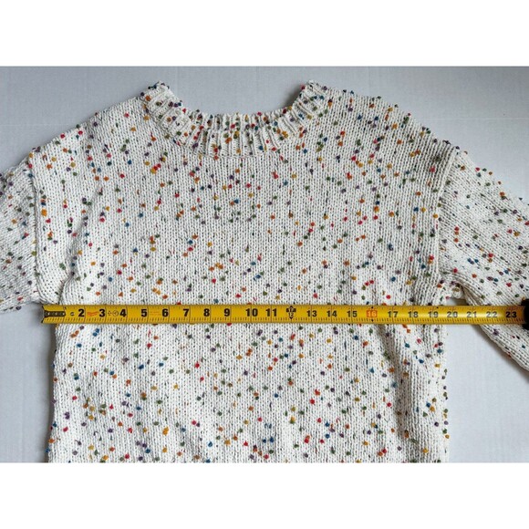 Women’s Colorful Confetti Dots Cable Knit Crew Neck Sweater Size Medium Cream - Picture 5 of 9